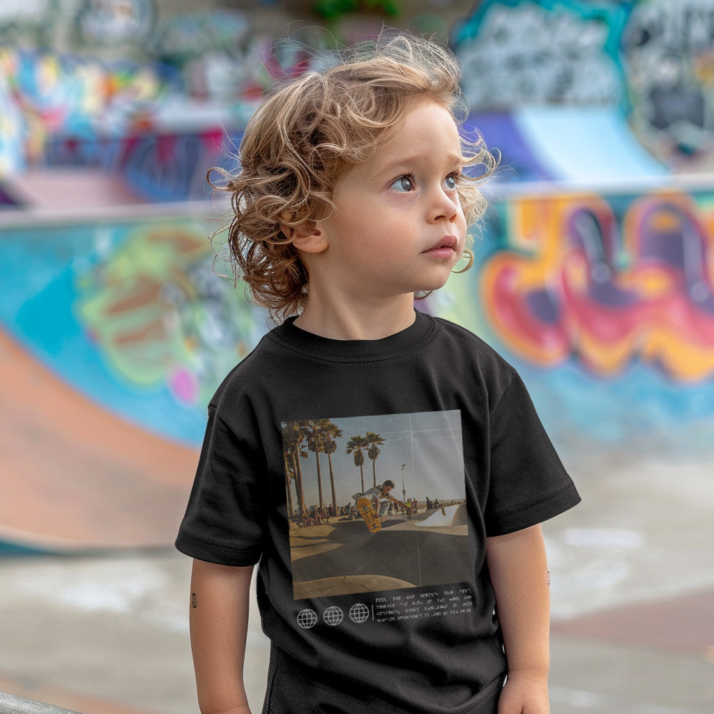 a little boy standing in front of a skateboard ramp